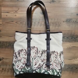 Miss Albright Of Philadelphia Anthropologie Tulip Canvas Leather Handle Tote Bag